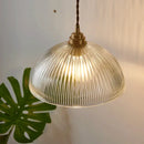 Ribbed glass chandelier pendant lights with brass finish for bedroom