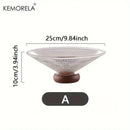 Ribbed glass fruit plate with wooden base for living room dining room