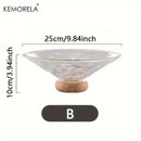 Ribbed glass fruit plate with wooden base for living room dining room