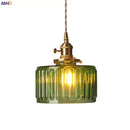 Ribbed green glass pendant light bedroom brass hardware