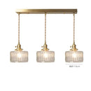 Ribbed green glass pendant light bedroom brass hardware