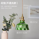 Ribbed green glass pendant light bedroom brass hardware