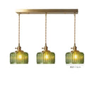 Ribbed green glass pendant light bedroom brass hardware