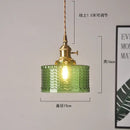 Ribbed green glass pendant light bedroom brass hardware