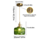 Ribbed green glass pendant light for kitchen island brass hardware