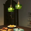 Ribbed green glass pendant light for kitchen island brass hardware