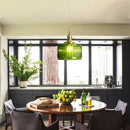 Ribbed green glass pendant light for kitchen island brass hardware