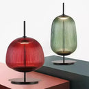 Ribbed green & red glass table lamp for bedroom lighting