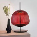 Ribbed green & red glass table lamp for bedroom lighting