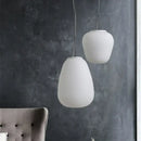 Ribbed off-white glass cocoon pendant light for dining room