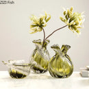 Ribbed olive green glass vase set dining room plant hydroponics