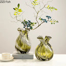 Ribbed olive green glass vase set dining room plant hydroponics