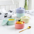 Ribbed pink ceramic dessert bowl with lid dining room ramekin