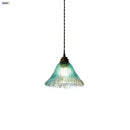 Ribbed teal blue glass led pendant light for dining room