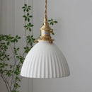 Ribbed white ceramic pendant light fixture kitchen brass knob switch
