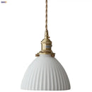 Ribbed white ceramic pendant light fixture kitchen brass knob switch