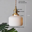 Ribbed white ceramic pendant light fixture kitchen brass knob switch