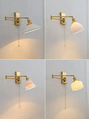 Ribbed yellow ceramic brass swing arm wall sconce bedroom light