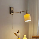 Ribbed yellow ceramic brass swing arm wall sconce bedroom light