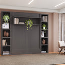 Easy-Lift Full Murphy Wall Bed in Dark Grey with Two Bookshelves