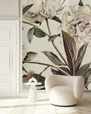 Contemporary Modern Beige Peonies Wallpaper