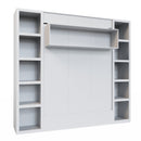 Easy-Lift Full Murphy Wall Bed in White with Two Bookshelves