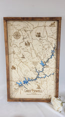 Lake Powell Topo Map Sign | Laser Engraved & Framed Wall Art