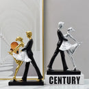 Romantic gold & black dancing couple sculpture living room figurine