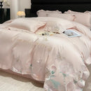 Romantic white and pink embroidered flowers butterfly bedding set bedroom
