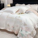 Romantic white and pink embroidered flowers butterfly bedding set bedroom