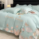 Romantic white and pink embroidered flowers butterfly bedding set bedroom