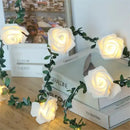 White rose flower string lights bedroom decorative ambiance accent