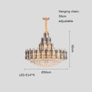 Rose gold and smoky dimmable crystal chandelier living room light