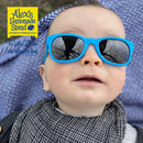 RuggedButts Baby Rainbow Stripe  Swim Trunks & Rash Guard with Roshambo Blue Sunglasses