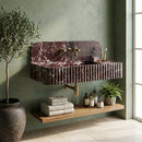 Rosso Levanto Marble Fluted Wall-Mount Sink with Backsplash - 35"x18"x8" - Polished
