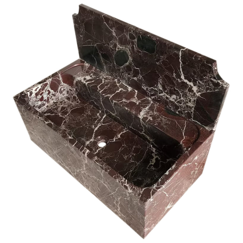 Rosso Levanto Marble Wall-mount Bathroom Sink with 11" Backsplash (W)16" (L)30" (H)12" angle view