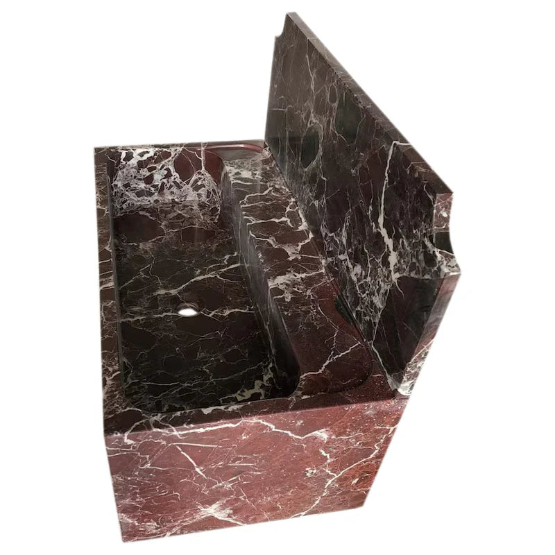 Rosso Levanto Marble Wall-mount Bathroom Sink with 11" Backsplash (W)16" (L)30" (H)12" side view