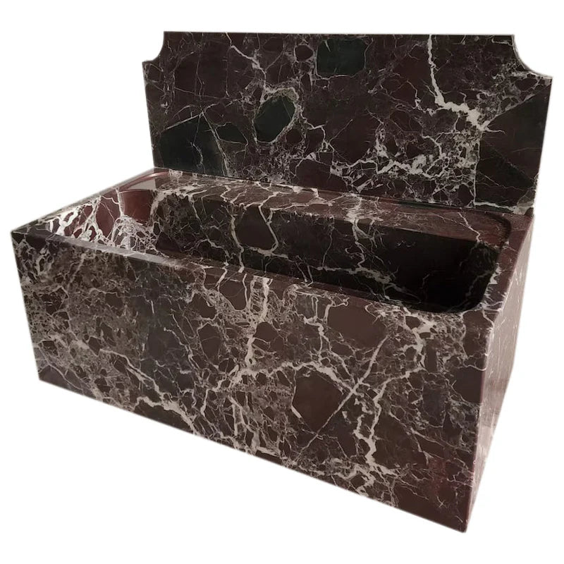 Rosso Levanto Marble Wall-mount Bathroom Sink with 11" Backsplash (W)16" (L)30" (H)12" angle view