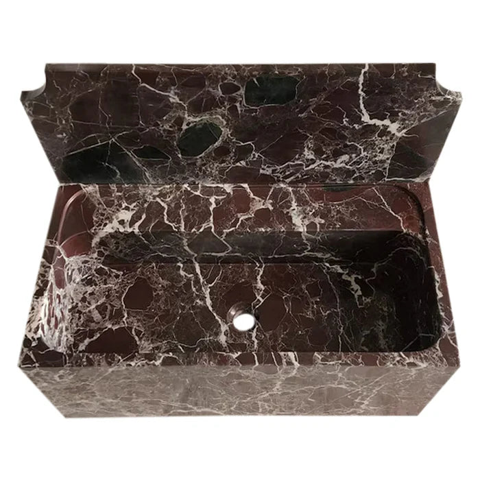 Rosso Levanto Marble Wall-mount Bathroom Sink with 11" Backsplash (W)16" (L)30" (H)12" top view