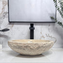 Round Bowl Tan Travertine Vessel Bathroom Sink - Handcrafted Natural Stone Above Counter Vanity Basin