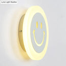 Round led smiley wall sconce warm & white light bedroom decor