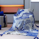 Royal blue and white knitted sofa blanket living room throw