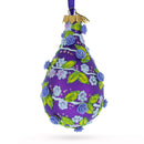 Embossed Roses on Purple Waterdrop Finial Glass Christmas Ornament