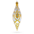 Gold & White Baroque-Style Gem-Encrusted Elongated Pointed Teardrop Finial Glass Christmas Ornament