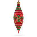 Red and Green Glitter Jeweled Elongated Pointed Teardrop Finial Glass Christmas Ornament