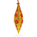 Gold and Red Floral Jeweled Elongated Pointed Teardrop Finial Glass Christmas Ornament