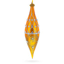Golden Lattice and Floral Pattern Jeweled Elongated Pointed Teardrop Finial Glass Christmas Ornament