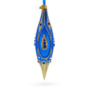 Royal Blue and Gold Jeweled Elongated Pointed Teardrop Finial Glass Christmas Ornament
