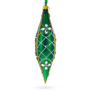 Emerald Jeweled Lattice Elongated Pointed Teardrop Finial Glass Christmas Ornament