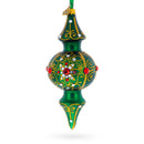 Emerald Baroque Jeweled Double-Ended Finial Drop Glass Christmas Ornament
